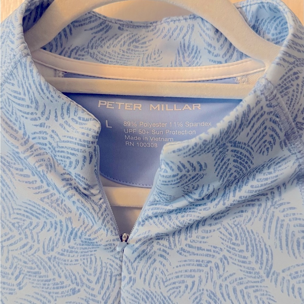 Peter Millar Light Blue Leaf Pattern Quarter Zip - image 3